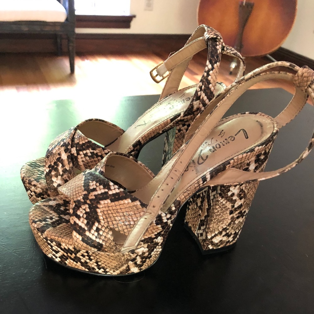 Lemon Drop Indigo Tan Snake Ankle Strap Heels